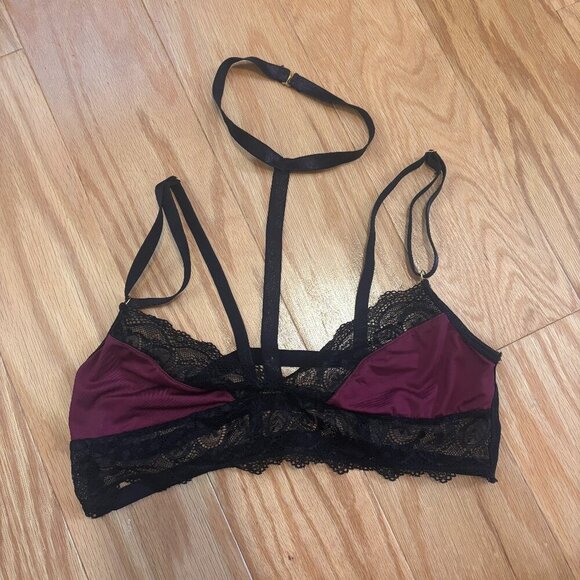 Seven Til Midnight Lingerie Bralette Lace Detail Burgundy/Black Women's One Size - Picture 1 of 6